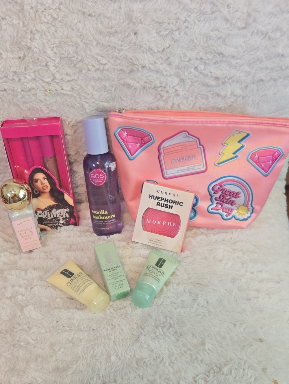 Clinique Pink Travel Makeup Pouch with Assorted Beauty Essentials
